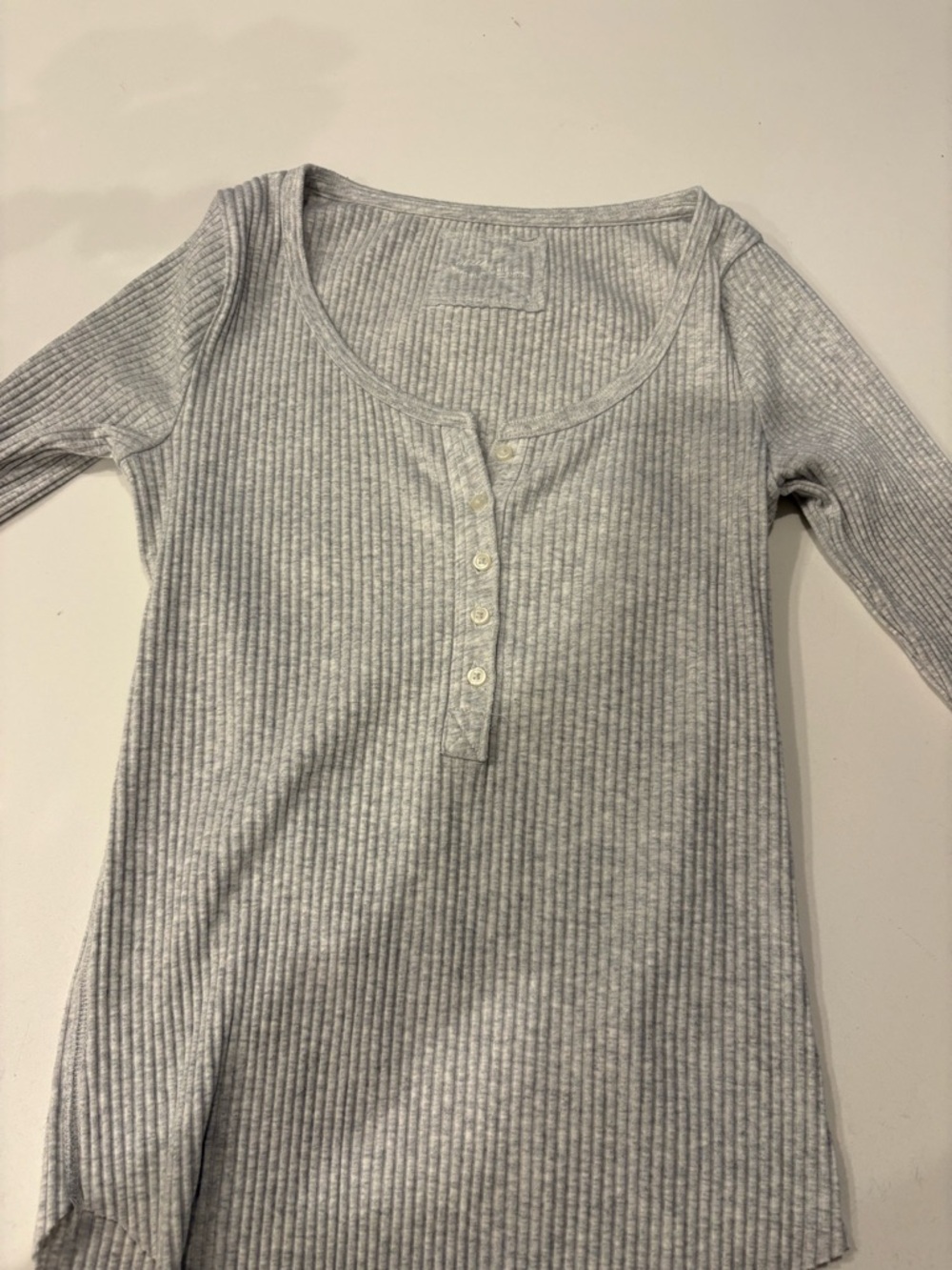 aerie Ribbed Henley Long Sleeve Top - Light Gray